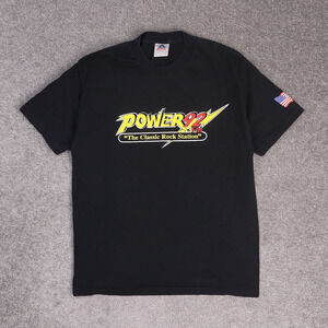 VTG 90s Power 92 Classic Rock Radio Station Large Black Short Sleeve T-Shirt